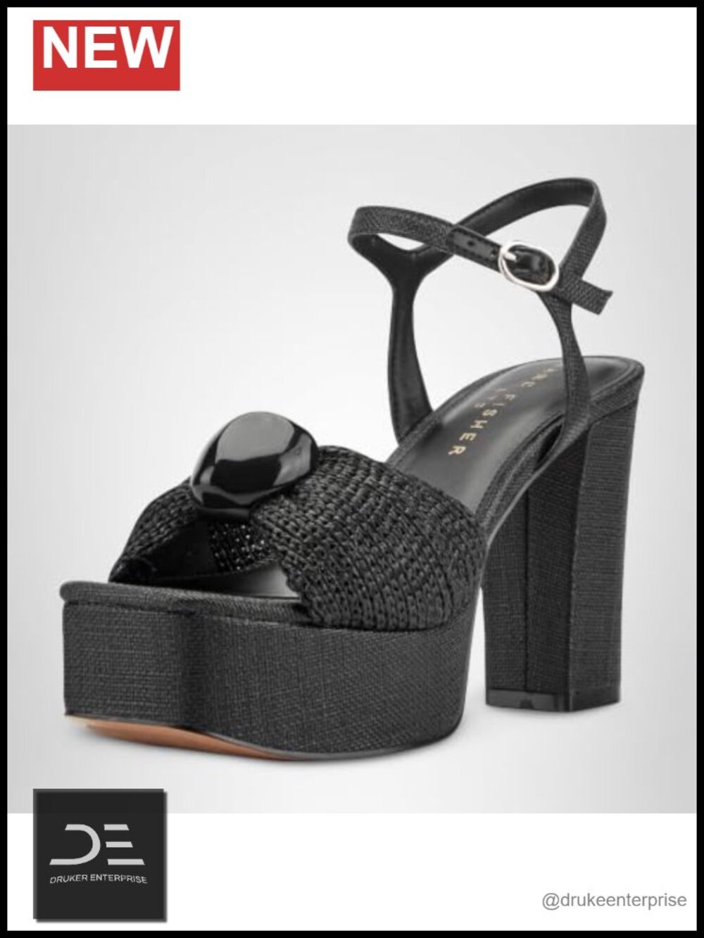 Candey Dress Sandals Block Heel Open Square Toe Adjustable Ankle Strap PU
